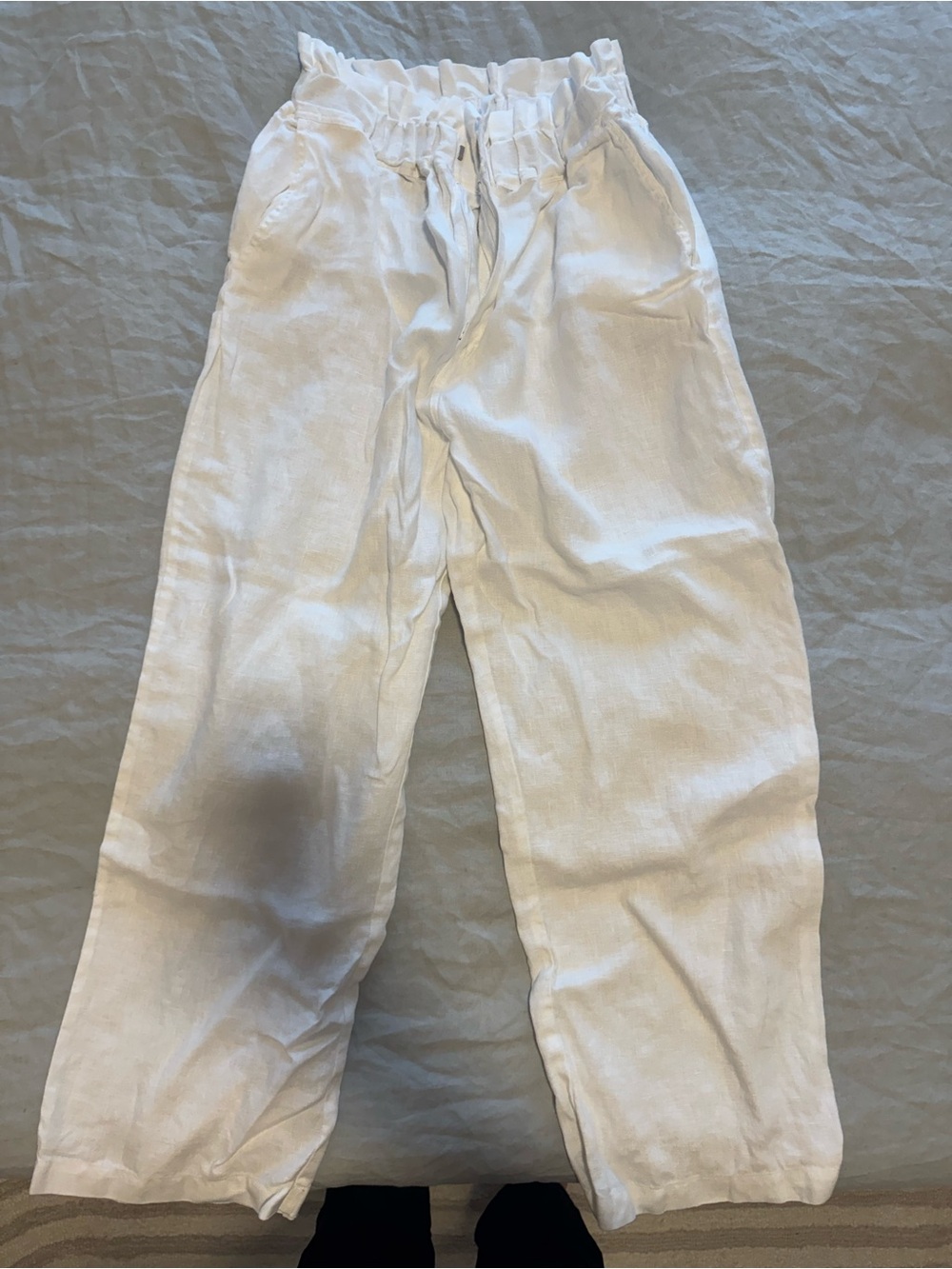 Posse White Paperbag Waist Linen Trousers